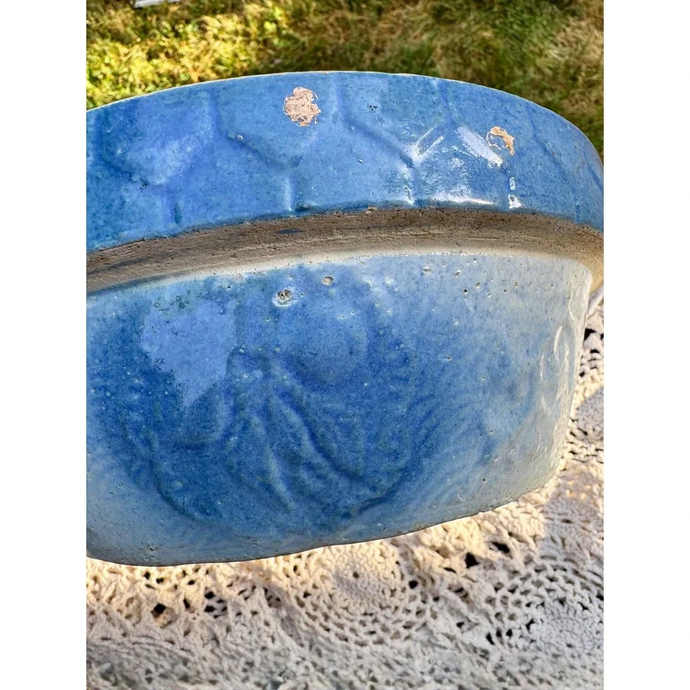 Primitive 1800's Salt‎ Glazed Farmhouse Mixing Bowl/Batter Bowl 9